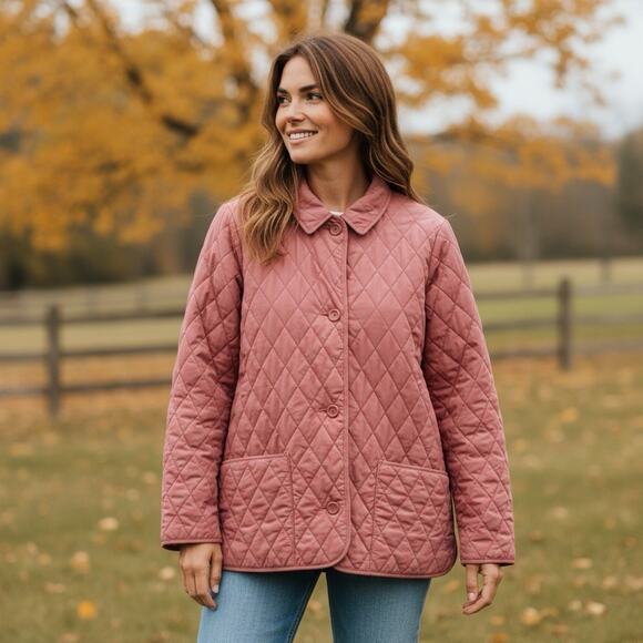 L.L. Bean VTG Quilted Chore Jacket Sz Large Barn Coat Country Chic Cottage Core - Picture 1 of 13